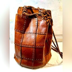 Brown Leather Patchwork Bucket Bag